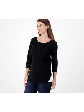 Isaac Mizrahi Live! Top XL Petite Essentials Pima Cotton 3/4 Sleeve Tulip Hem